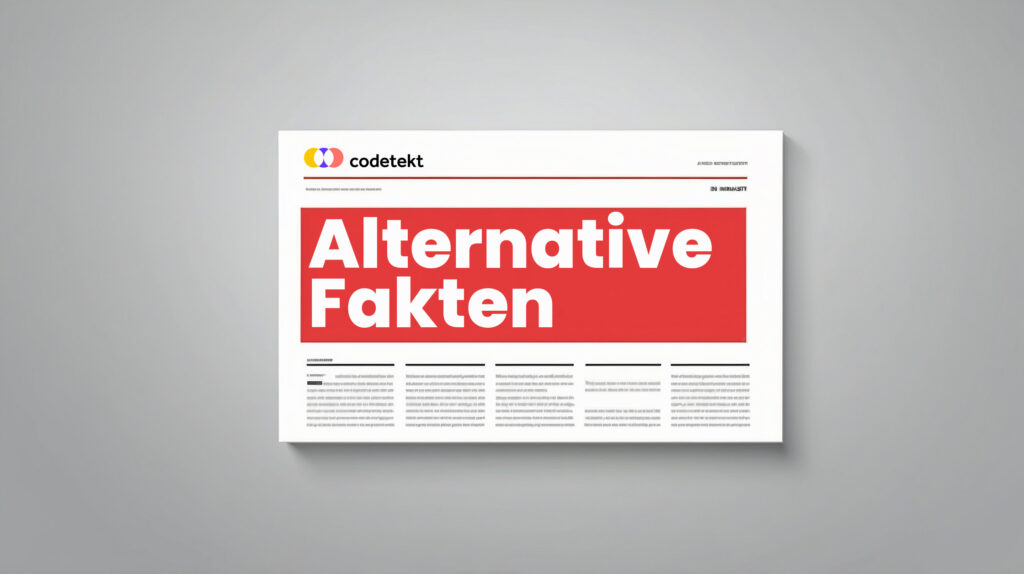 Alternative Fakten: Eine Zeitung mit codetekt Logo und der Aufschrift »Alternative Fakten«